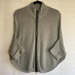 Jana Grey Full Zip Cardigan Sweater Leather Accents Size S/M